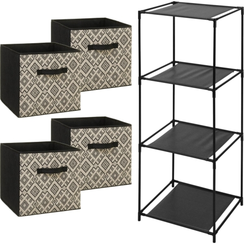 Opbergrek 4-laags Smartrack - 4x mandjes polyester - zwart/creme - 34 x 98 cm -