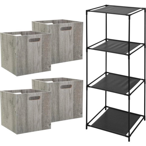 Opbergrek 4-laags Smartrack - 4x mandjes hout - grijs - 34 x 98 cm -