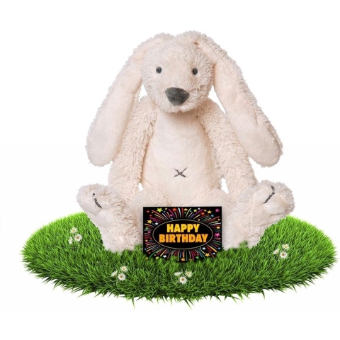 Verjaardag knuffel konijn 28 cm met gratis verjaardagskaart -