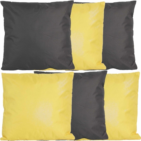 Bank/tuin kussens set - voor binnen/buiten - 6x stuks - geel/antraciet grijs - 45 x 45 cm -