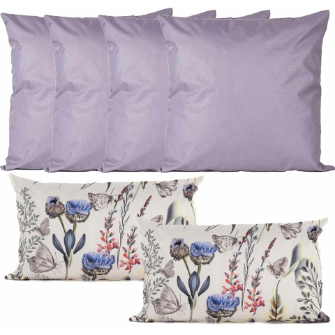 Bank/tuin kussens set - binnen/buiten - 6x stuks - lila/tropical summer print - In 2 formaten -
