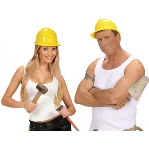 Verkleed bouwhelm - 6x - geel - pvc - bouwvakker/timmerman - voor volwassenen -