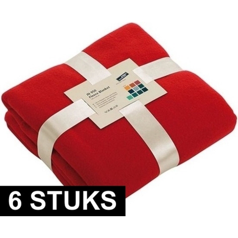 Fleece bankdeken/plaid - 6x - rood - 130 x 170 cm - 240 grams - pluisvrij - wasbaar -