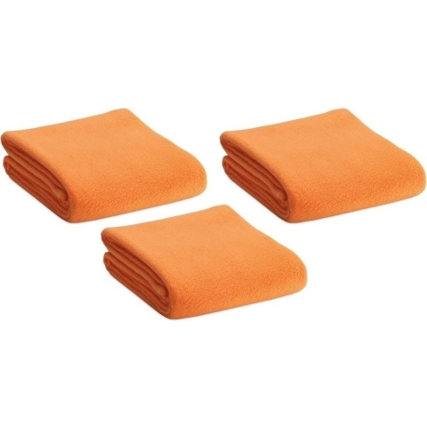 Fleece deken/plaid - 3x - oranje - 120 x 150 cm - Polyester fleece - 180 gram - lekker warm kleedje -
