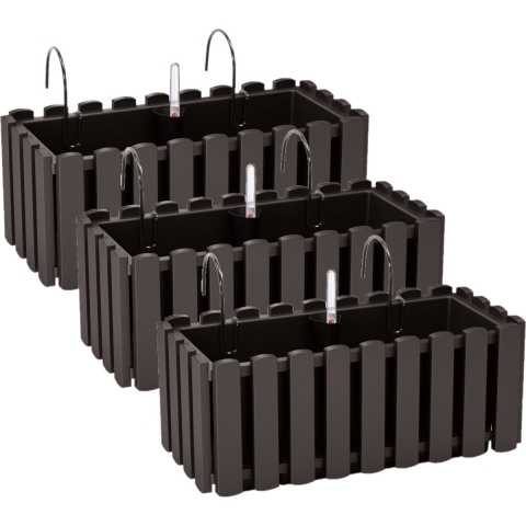 3x stuks fence-look plantenbak/bloembak - kunststof - 38 x 18 x 16 cm - antraciet - hangend -