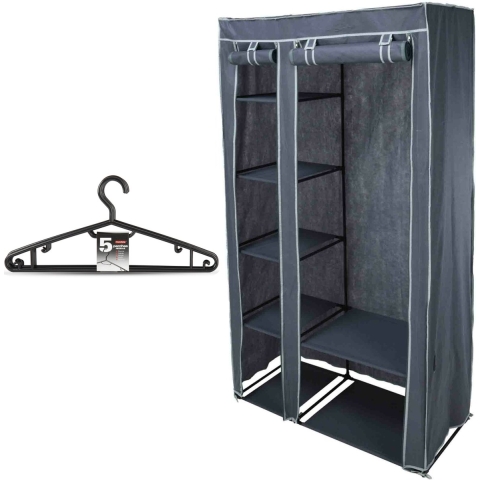 Mobiele kledingkast/garderobekast incl 10x hangers - opvouwbaar - grijs - 174 cm -