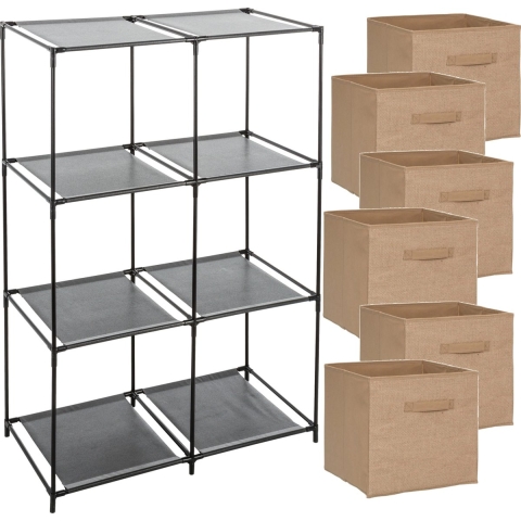 Kastmandjes/opberg mandjes - lichtbruin jute - 6x stuks van 29 Liter - In rekje van 68 x 98 cm -