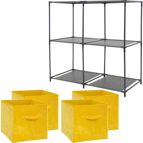 Kastmandjes/opberg mandjes - geel - 4x stuks van 29 Liter - In rekje van 68 x 70 cm -