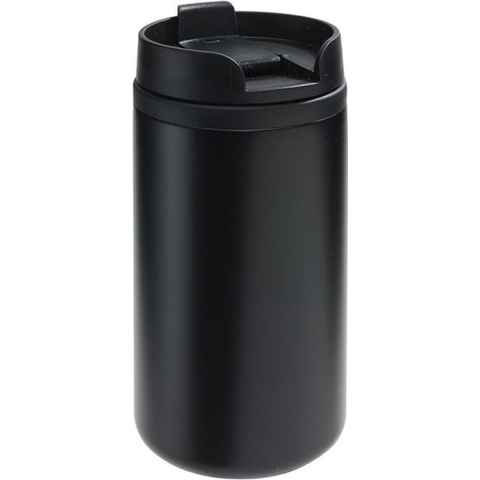 Thermosbeker/warmhoudbeker Koffie To Go - 10x - metallic zwart - 290 ml - dubbelwandig - met schroef -