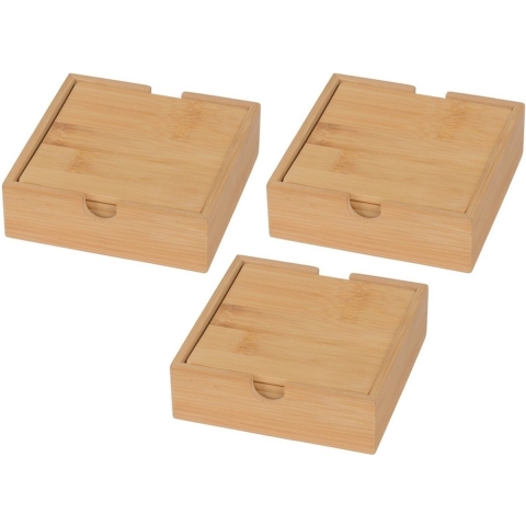 Bamboe houten glazen onderzetters - 12x stuks - vierkant - 10x10 cm -