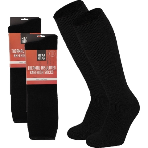 Apollo Thermo hoge sokken voor dames - 2x paar - zwart - maat 36-41 - extra dikke stof/huisokken 36/41 -