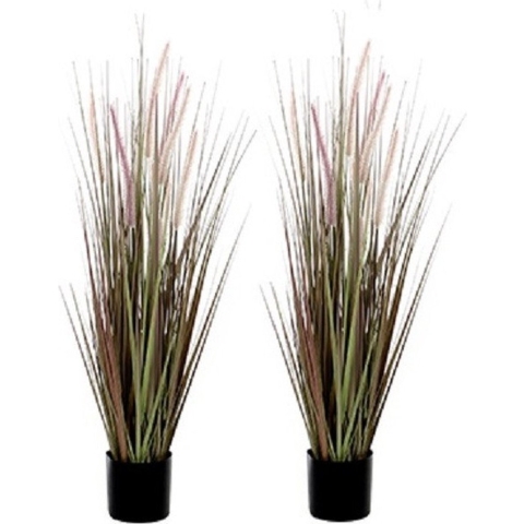2x Paarse Dogtail/siergras kunstplanten 90 cm in zwarte pot -