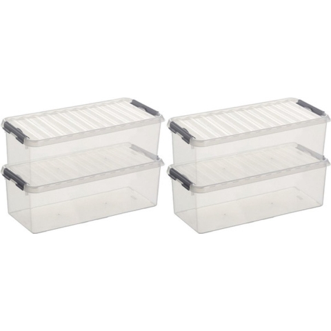 6x sunware q-line opberg box/opbergdoos - 9.5 liter - 48 x 19 x 15 cm - kunststof - transparant -