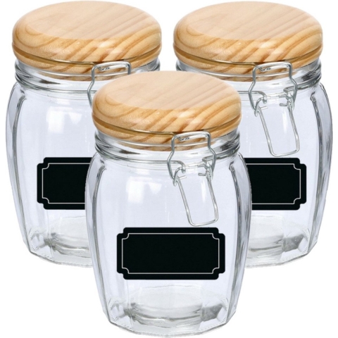 Weckpotten/inmaakpotten - 6x - 820 ml - glas - met beugelsluiting - incl. etiketten -