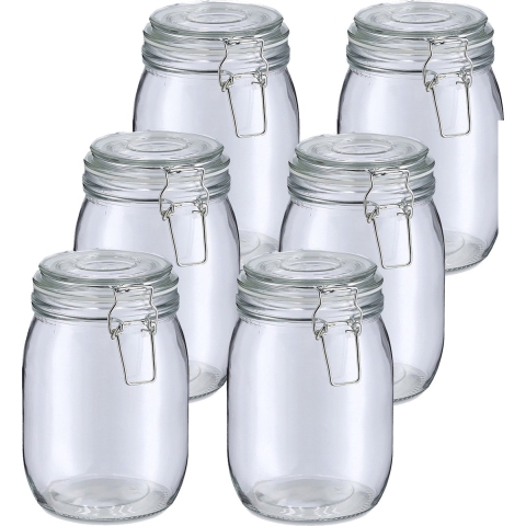 Voorraadpot/bewaarpot Alfie - 10x - 1L - glas - beugelsluiting - D11 x H17 cm -