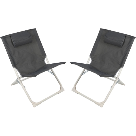 Sunnydays camping/strand stoel - 2x - aluminium - inklapbaar - grijs - L49 x B62 x H61 cm -