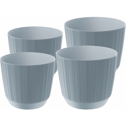 Prosperplast plantenpotten/bloempotten Carf Stripe - grijs - 4x stuks - kunststof - Dia 13 en 17 cm -