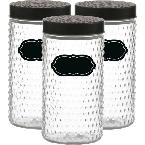 Voorraadpot/bewaarpot Roma - 6x - 1.5L - glas - zwart - incl. etiketten -