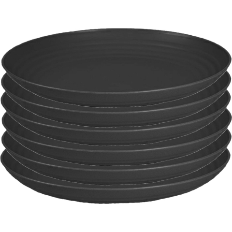 Rond bord/camping bord - 6x - D25 cm - zwart - kunststof - onbreekbaar -