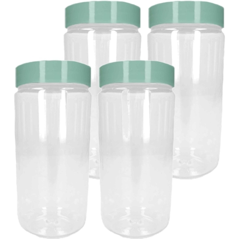 Voorraadpot/bewaarpot - 4x - 1.25L - kunststof - mint groen - B10 x H20 cm -