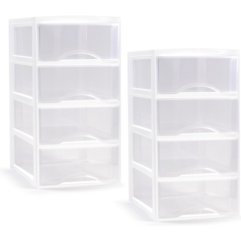 Ladeblokje/bureau organizer - 2x - transparant/wit - L26 x B37 x H49 cm - plastic -