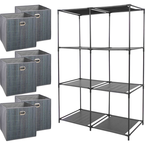 Kastmandjes/opberg mandjes - grijs - 6x stuks van 29 Liter - In rekje van 68 x 104 cm -