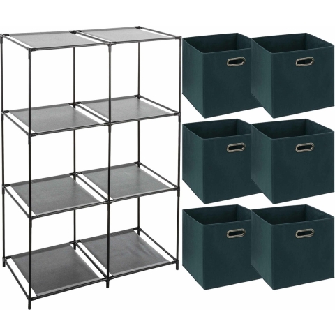 Kastmandjes/opberg mandjes - donkergroen - 6x stuks van 29 Liter - In rekje van 68 x 98 cm -
