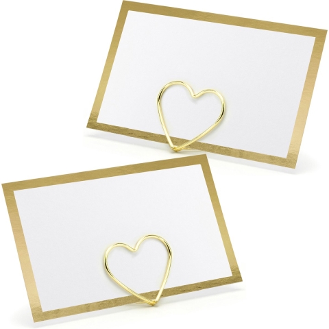Naamkaartjes/plaatskaarten met houders - Hartje - Bruiloft - 50x sets - goud -