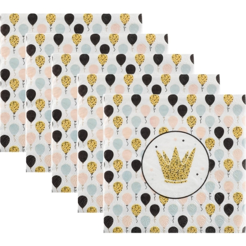 Feest servetten - ballon - 100x stuks - 33 x 33 cm - papier - goud/zwart -