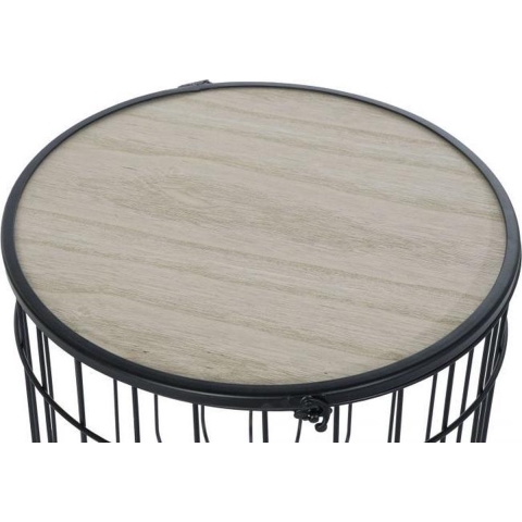 Set van 2x stuks bijzettafels rond metaal/hout zwart 42 x 42 cm -