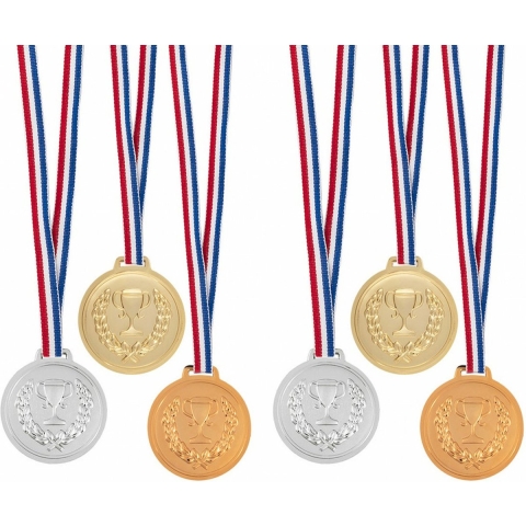 Carnaval verkleed medailles - met lint - 20x - goud/zilver/brons - kunststof - 6 cm - speelgoed -