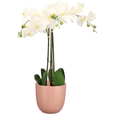 Orchidee kunstplant wit - 75 cm - inclusief bloempot lichtroze glans -