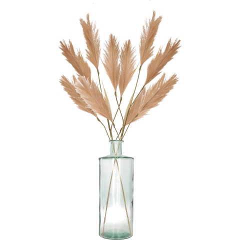 Decoratie pampasgras kunst pluimen in vaas gerecycled glas - lichtbruin - 98 cm -