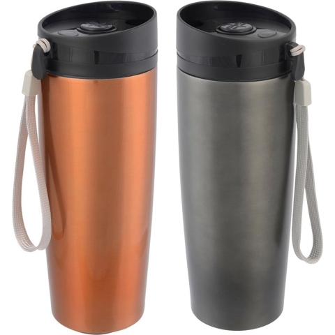 2x stuks RVS isoleer/warmhoudbekers grijs en koper kleur 380 ml -