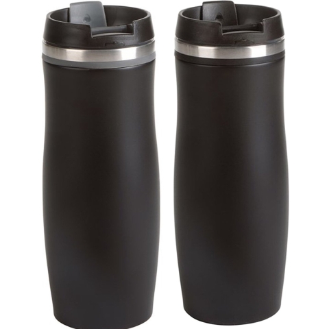 2x stuks isoleer/warmhoudbekers zwart en zwart/grijs kleur 400 ml -