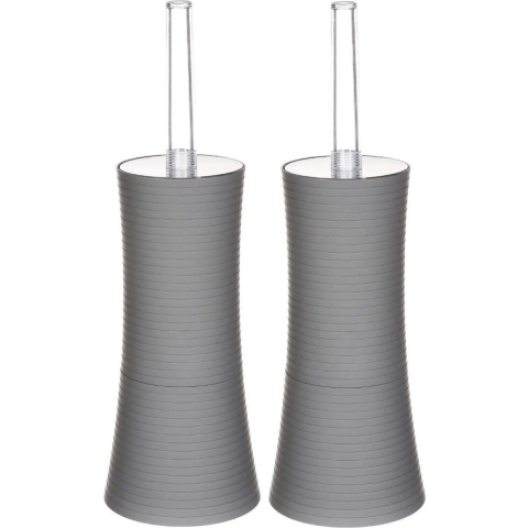 2x stuks WC-/toiletborstel met houder rond grijs kunststof 38 cm -