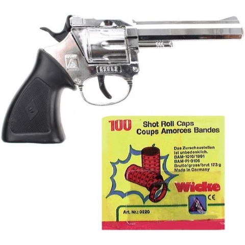 Cowboy verkleed speelgoed revolver/pistool metaal 100 schots plaffertjes -