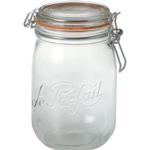 Voorraad/weckpot - 3x stuks - transparant - glas - 17,6 x 8,5 cm - 1 L - Le Parfait -