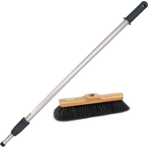 Binnen bezem zwart paardenhaar inclusief aluminium telescoopsteel zilver 200 cm -