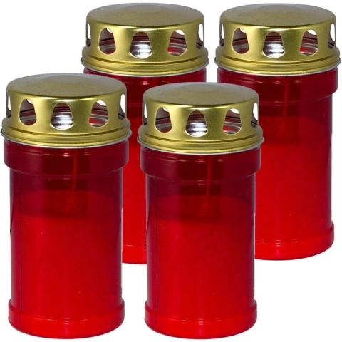 4x Rode grafkaarsen/gedenklichten met deksel 7 x 14,5 cm 2,5 dag -