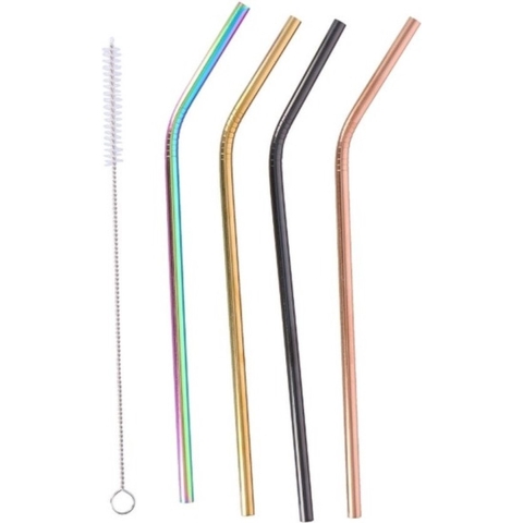 Alpina Herbruikbare drinkrietjes - 16x - RVS - 21 cm - met borsteltje -