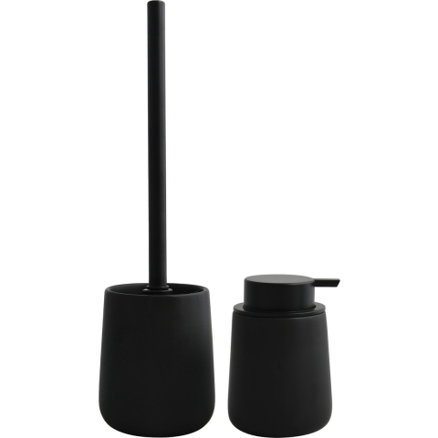MSV Toiletborstel in houder/zeeppompje - badkamer set Malmo - keramiek - zwart -
