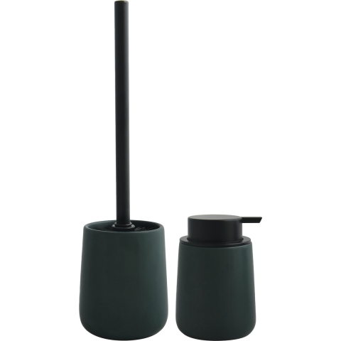 MSV Toiletborstel in houder/zeeppompje - badkamer set Malmo - keramiek - donkergroen -