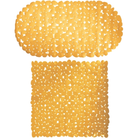 MSV Douche/bad anti-slip matten set badkamer - pvc - 2x stuks - saffraan geel - 2 formaten -