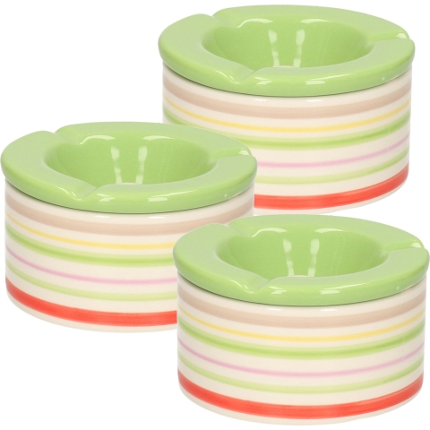 10x Gekleurde terrasasbakken/stormasbakken groene deksel 12 cm -