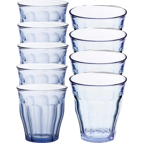 Set van 24 drinkglazen/waterglazen blauw 250/310 ml Picardie -