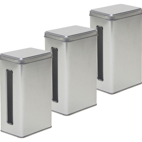 Keuken opbergblik/bewaarblik met venster - 3x - 11 x 7 x 17 cm - Zilver - voorraadblikken/bussen -