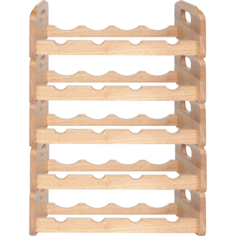 Wijnrek voor 4x flessen - 5x - hout kleur - stapelbaar - 45 x 22 x 12 cm -