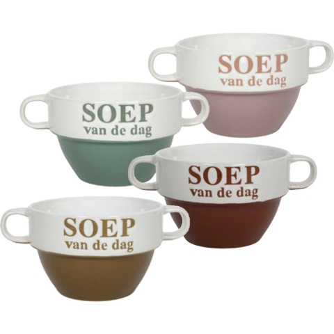 Soepkommen/schaaltjes - Soep van de dag - 13x stuks - multi kleuren - keramiek - D12 x H8 cm -