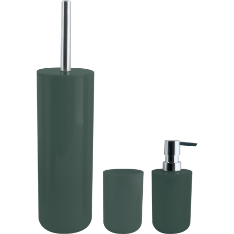 Toiletborstel in houder/zeeppompje/beker badkamer set Moods - kunststof - donkergroen -